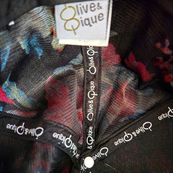 NWOT OLIVE & PIQUE BLACK FLORAL CAP/HAT 100% COTTON OSFM - Picture 3 of 5